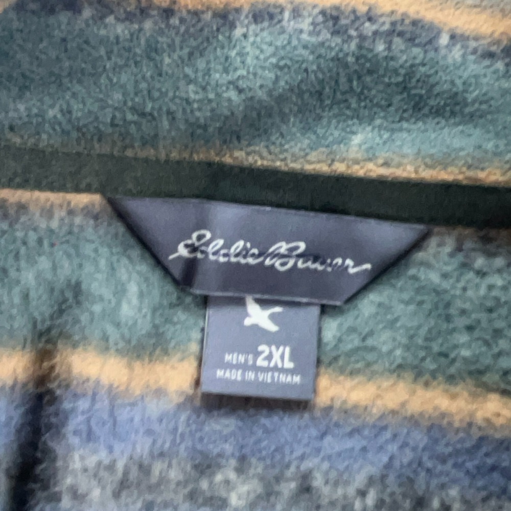 Eddie Bauer Sweater Men XXL 2XL Fleece Pullover Jacket Green Brown Striped - Picture 5 of 9